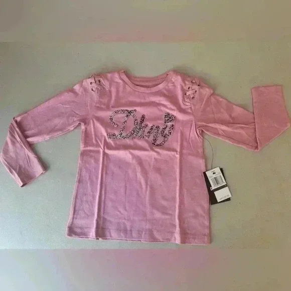 DKNY Girls' Fashion Long Sleeve T-Shirt Love Pink Heather Size 6x and 5T - Picture 1 of 9